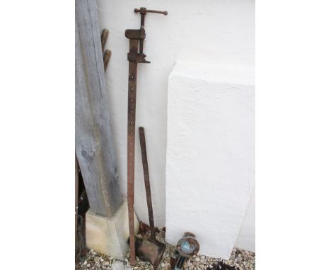 Three Tools including Bench Vice, Jack and Clamp 