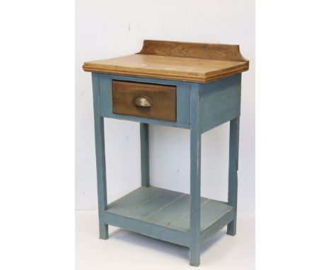 Small Vintage Pine Work Table with drawer and pot shelf 