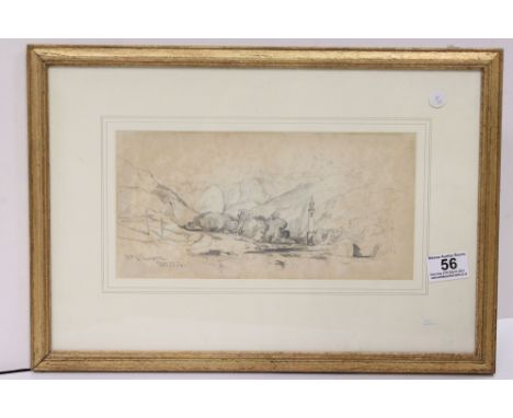 William James Muller (1812-1845) View near Chiavenna Val d'Aosta, Italy, Pencil, enscribed and dated 1834, approx 13.5 x 27.5