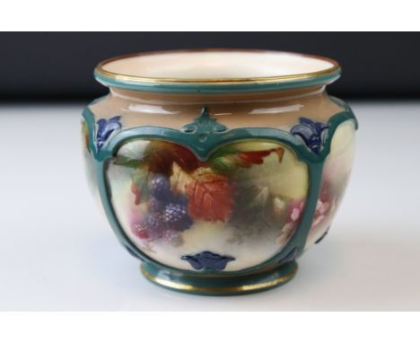 A Royal Worcester Hadley ware small jardiniere / planter with berry decoration. 