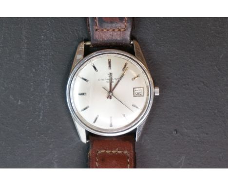 A vintage gents Eterna Matic 3000 swiss made automatic wrist watch, date window to 3 o'clock, numbered 5121455 to the reverse