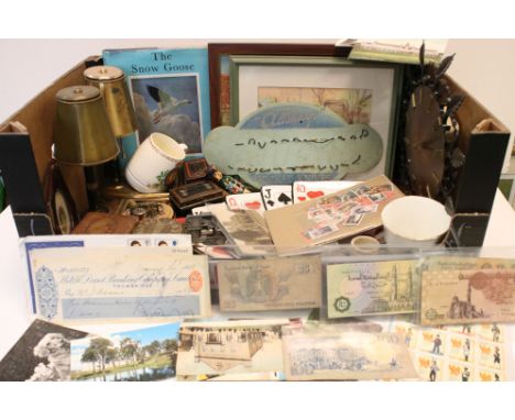 A box of sundries to include musical lamps travelling clock,china etc. 