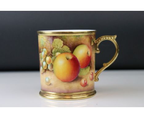 A contemporary Royal Worcester tankard with fruit and berry decoration signed D S Hinnie printed mark to base. 