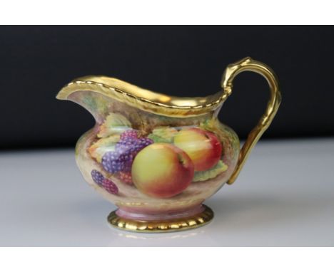 Contemporary Royal Worcester jug with fruit and berries decoration signed R Platt printed mark to base.