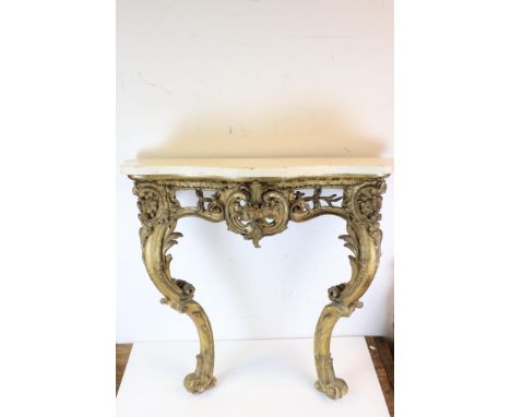 19th century Louis XV style French Giltwood and Gesso Console Table with Marble Top, 91cms wide x 88cms high