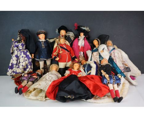 A collection of vintage costume dolls to include William Shakespere and King Louis XVI. 