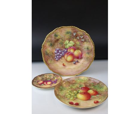 A Royal Worcester late 20th century cabinet plate with fruit decoration signed Freeman, one other similar signed M Johnson, a