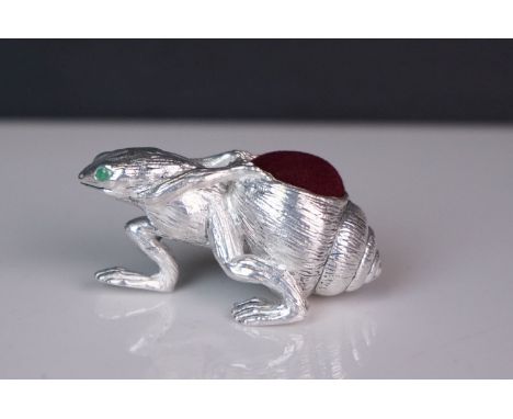 Silver plated frog pin cushion 