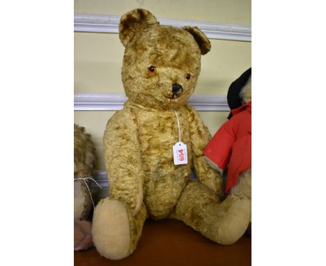 Teddy Bear:&nbsp;a vintage golden plush growler bear (growler missing), 62cm long. 