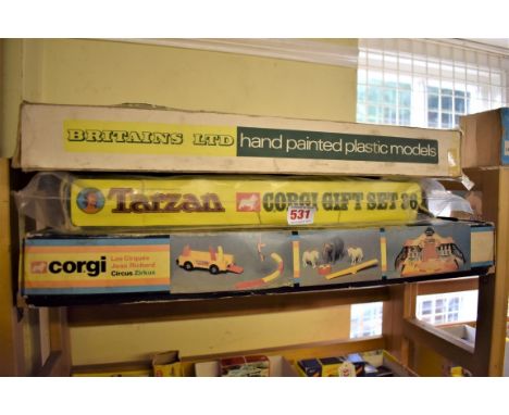 Corgi:&nbsp;No.36 Tarzan Gift Set, lacking Cheetah and vines with possible replacement crocodile, other pieces in good condit