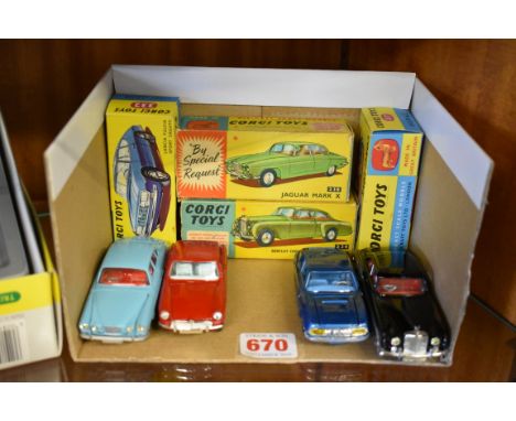 Corgi Toys:&nbsp;four vintage diecast vehicles,&nbsp;comprising: Bentley Continental Sports Saloon, No.224; Jaguar Mark X, No