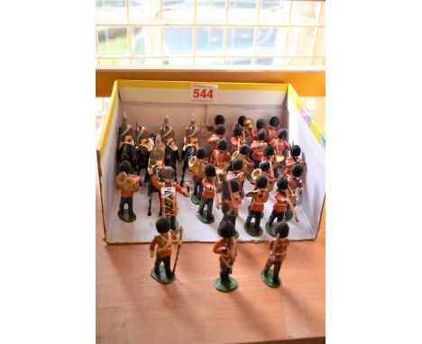 Britains:&nbsp;five mounted vintage Lifeguards, (a.f.); together with a group of unidentified Grenadier Guards marching band,