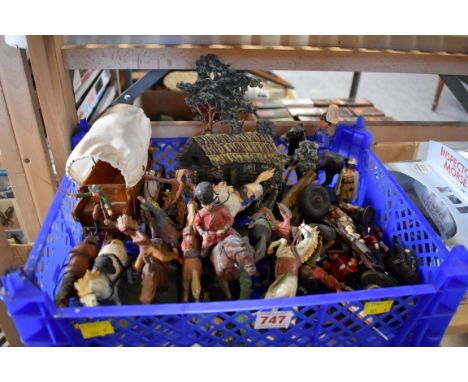 Elastolin:&nbsp;a collection of vintage Elastolin figures, to include: wild west, with covered wagon; World War I stretcher p