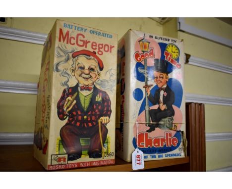 Two vintage battery operated figures,&nbsp;comprising: 'McGregor' by&nbsp;Rosko Toys, No.0560; and 'Good Time Charlie' by Ill