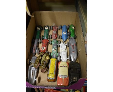 Diecast:&nbsp;a collection of vintage diecast vehicles, to include 8 Dinky racing cars; two Mercury examples; and others. 