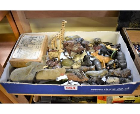Zoo Animals:&nbsp;a collection of vintage lead zoo animals, to include flocked examples by Taylor &amp; Barrett, a boxed Brit