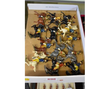 Britains: seven vintage metal mounted Hussars; together with six similar mounted Lancers. (13) 