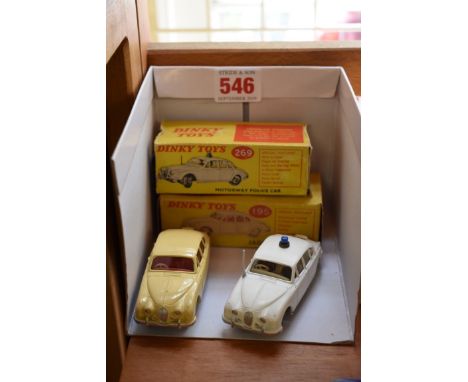 Dinky Toys:&nbsp;two vintage Dinky cars, comprising: Motorway Police Car, No.269 (matt finish); and Jaguar 3.4 saloon No.195,