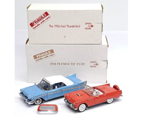 Danbury Mint, 1:24 scale, 1956 Ford Thunderbird &amp; 1958 Plymouth Fury, a boxed pair.&nbsp; Although unchecked for complete