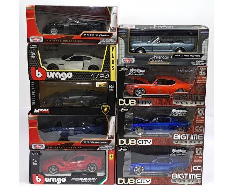 Bburago, Motormax, Jada &amp; similar, 1:24 scale, a boxed Car group. &nbsp;Includes 2018 Ford Mustang GT, 1964 &frac12; Must