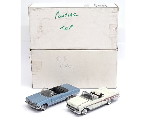 Franklin Mint, 1:24 scale, 1963 Chevrolet Impala &amp; 1957 Pontiac Bonneville, a boxed pair.&nbsp; Although unchecked for co