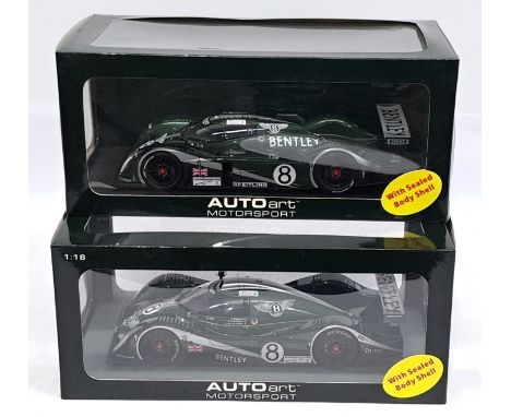 AutoArt Motorsport, 1:18 scale, Bentley Speed 8 &amp; Bentley Le Mans, a boxed Racing Car pair. &nbsp;Although unchecked for 