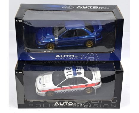 AutoArt, 1:18 scale, Subaru Impreza &amp; Subaru Impreza Police Division, a boxed Car pair. &nbsp;Although unchecked for comp