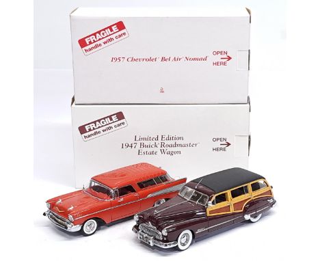 Danbury Mint, 1:24 scale, 1957 Chevrolet Bel Air Nomad &amp; 1947 Buick Roadmaster Estate Wagon, a boxed pair.&nbsp; Although