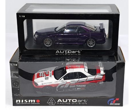 AutoArt Racing Division &amp; Millennium, 1:18 scale, a boxed Car pair. &nbsp;Consisting of Nissan Skyline GT-R &amp; Gran Tu