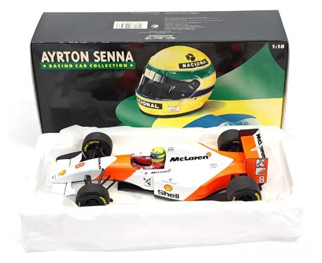 Minichamps, 1:18 scale,&nbsp;540931808 Ayrton Senna McLaren Ford MP4-8&nbsp;1993, boxed. &nbsp;Although unchecked for complet