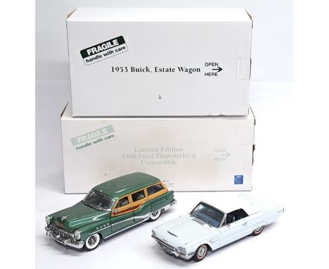 Danbury Mint, 1:24 scale, 1953 Buick Estate Wagon &amp; 1960 Ford Thunderbird Convertible, a boxed pair.&nbsp; Although unche