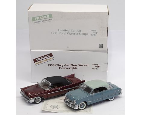 Danbury Mint, 1:24 scale, 1951 Ford Victoria Coupe &amp; 1958 Chrysler New Yorker Convertible, a boxed pair.&nbsp; Although u