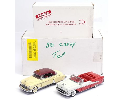 Danbury Mint &amp; Franklin Mint, 1:24 scale, 1955 Oldsmobile Super Eighty-Eight Convertible &amp; 1950 Chevrolet Bel Air, a 