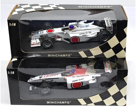 MiniChamps, 1:18 scale, J. Villeneuve, a boxed Racing Car pair.&nbsp; Consisting of BAR Honda 02 &amp; B-A-R Honda Showcar 20