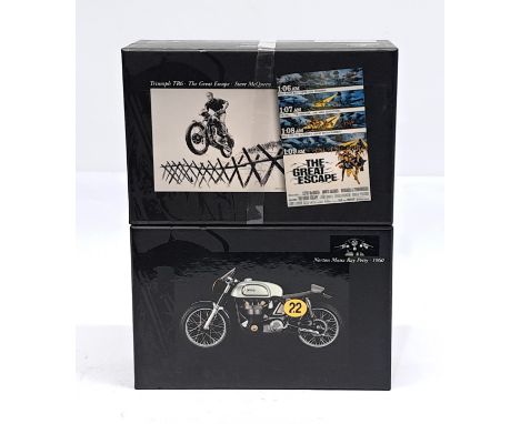 Minichamps, 1:12 scale, a boxed Motorcycle pair. &nbsp;Consisting of Triumph TR6 - The Great Escape - Steve McQueen &amp; Nor