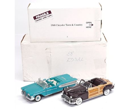 Danbury Mint &amp; Franklin Mint, 1:24 scale, 1948 Chrysler Town &amp; Country &amp; 1958 Edsel Citation, a boxed pair.&nbsp;