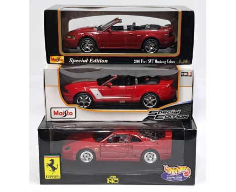 Maisto, &amp; Mattel Hotwheels, 1:18 scale, a boxed Car group. &nbsp;Consisting of 2003 Ford SVT Mustang Cobra, 2010 Rouish 4