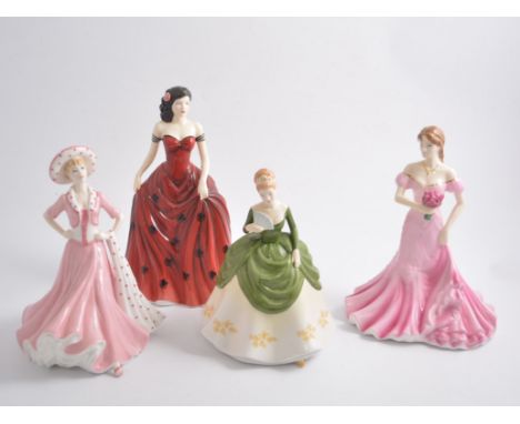 Seven figurines, two Royal Doulton Pretty Ladies series "Jennifer" and "Soiree", two by Coalport and three by Royal Worcester