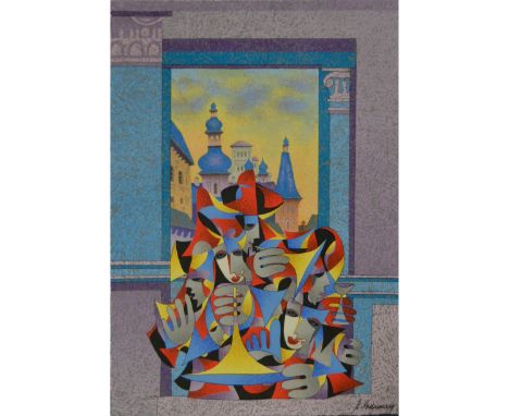 Anatole Krasnyansky, "Gold and Teal with Red Arches", "Yellow with Blue", 10cm x 7cm, "Chambered Musicians", 60cm x45cm, seri