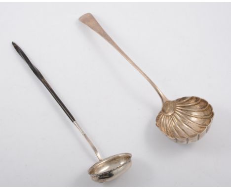 Two ladles, a toddy ladle inset with George II coin, a soup ladle with fluted bowl, hallmarked London 1796, George Smith (II)