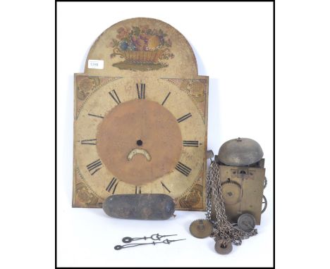 A 19th century painted  face 30 hour longcase clock movement with chains and weight.