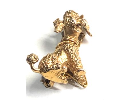 Vintage 9ct gold poodle garnet eye brooch 6.7g 