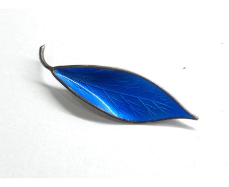 Vintage sterling silver blue enamel leaf brooch by David Andersen 