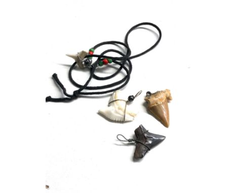 4 x Vintage shark tooth pendants 
