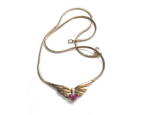 9ct gold ruby &amp; diamond necklace 8.5g 