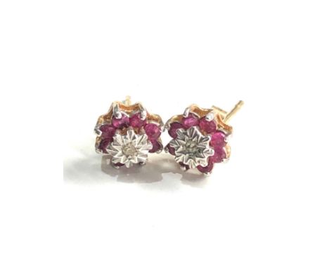 9ct gold ruby &amp; diamond earrings weight 1.3g 