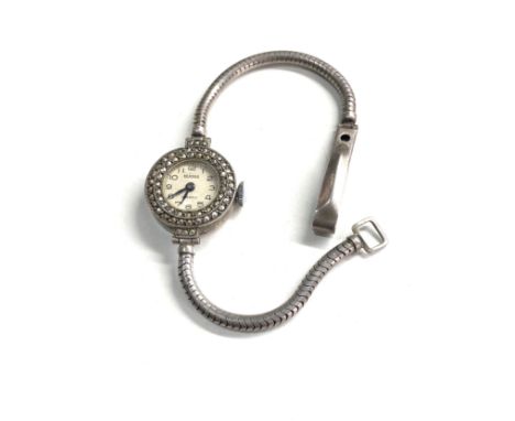 Vintage ladies silver &amp; marcasite wristwatch working order but no warranty given 