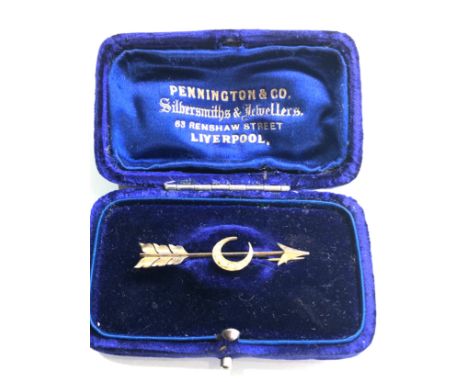 Antique 15ct gold pearl crescent arrow brooch boxed 1.7g 