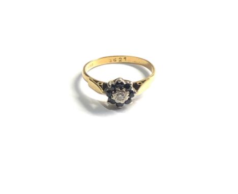 18ct gold vintage diamond &amp; sapphire ring (2.8g) 