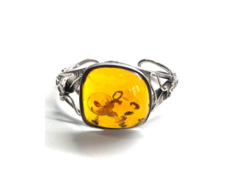 Vintage sterling silver amber set  floral cuff bangle 